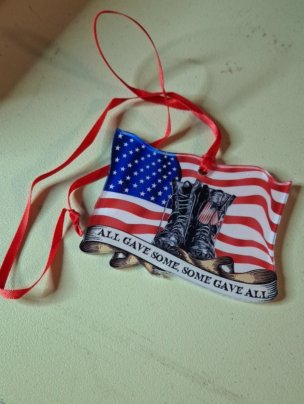Patriotic American Flag Ornament with Boots ""All Gave Some, Some Gave All" New